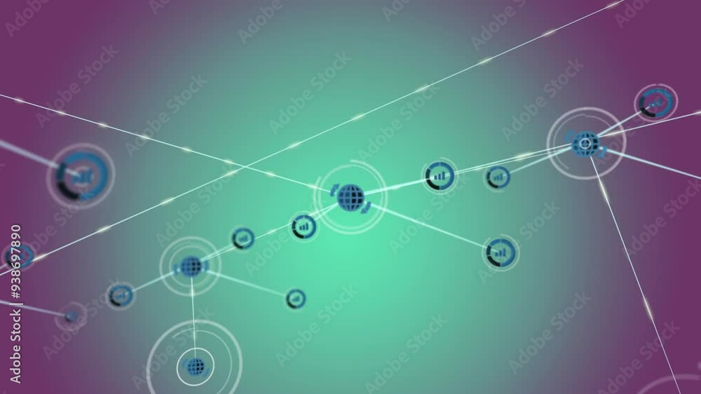 Network of connections and data processing animation over gradient background Network of connections and data processing animation over gradient background