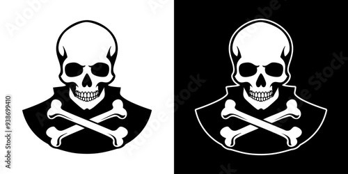 Hand drawn skull and crossbones tattoo vector illustration