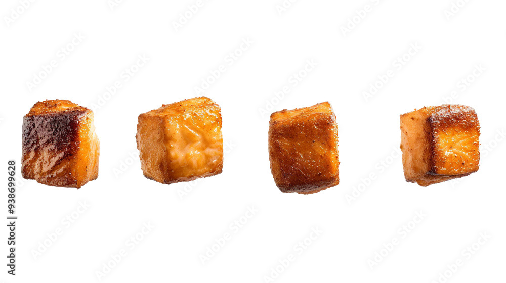 Four grilled salmon cubes , PNG
