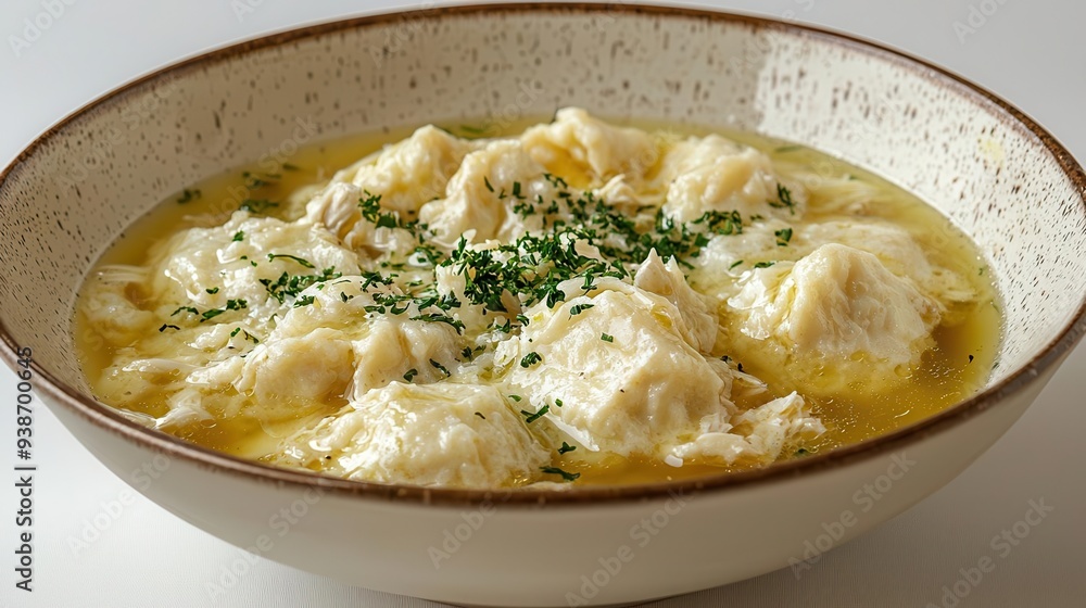 Close-up of chicken and dumplings soothing comfort, traditional home-cooked dish Close-up of chicken and dumplings soothing comfort, traditional home-cooked dish