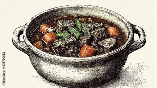 Close-up of savory beef stew, traditional home-cooked dish photo