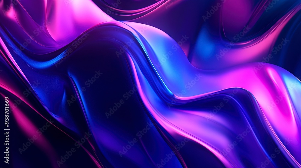 Obraz premium 3D background with flowing abstract shapes, vibrant gradients of blue and purple, soft lighting creating depth and shadows, a sense of motion and energy. Generative ai