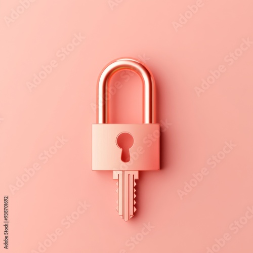 A 3D simple style icon of a key and padlock with a minimal background highlighting the concept of secure access and protection. The single icon design is clean with a smooth metallic finish photo