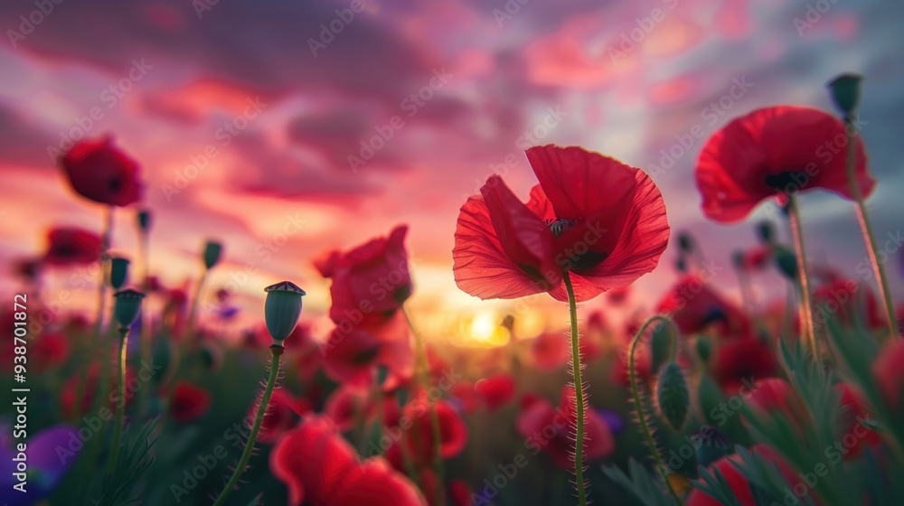 Fototapeta premium Poppy Field at Sunset