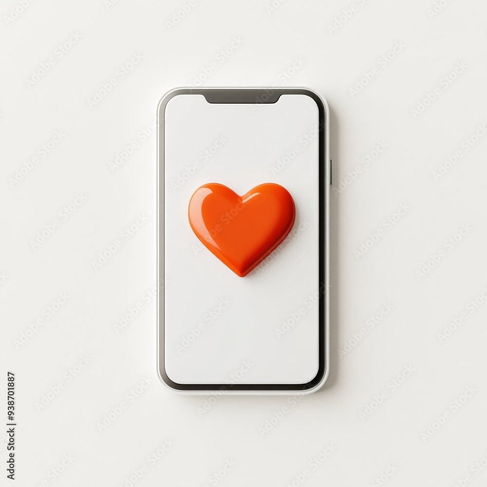 A 3D simple style icon of a mobile phone with a heart symbol representing social media engagement and connectivity designed with sleek edges and a polished look A 3D simple style icon of a mobile phone with a heart symbol representing social media engagement and connectivity designed with sleek edges and a polished look
