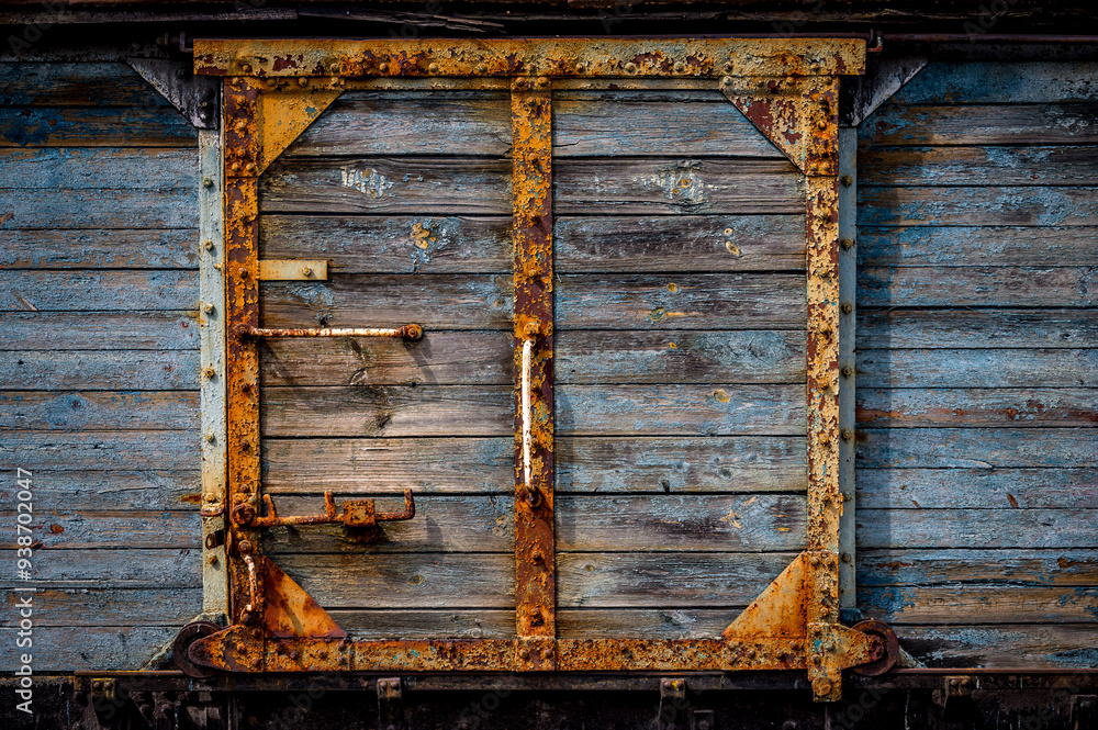 Rusted and worn doors of and old railway wagon
