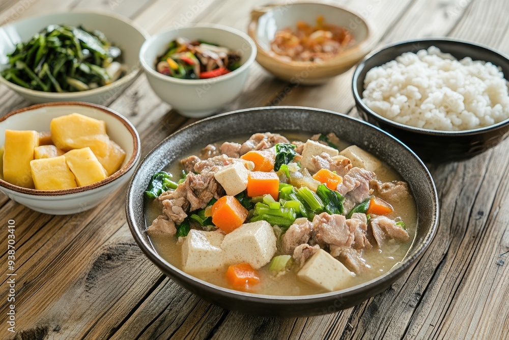 Japanese Miso Soup with Tofu, Pork, and Vegetables Japanese Miso Soup with Tofu, Pork, and Vegetables