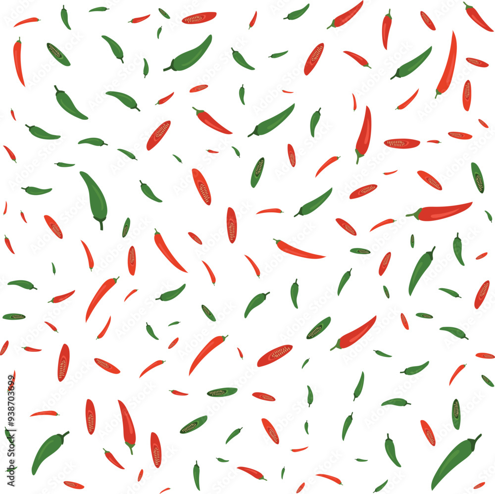 Hand drawn Chilli pattern background vector design, flat illustration. Hand drawn Chilli pattern background vector design, flat illustration.