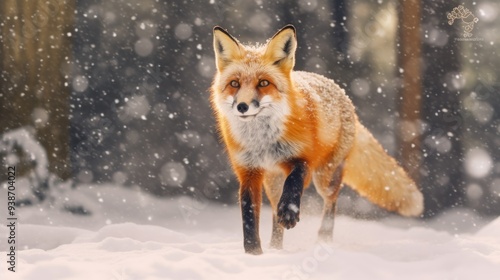 Red Fox Walking in Snow