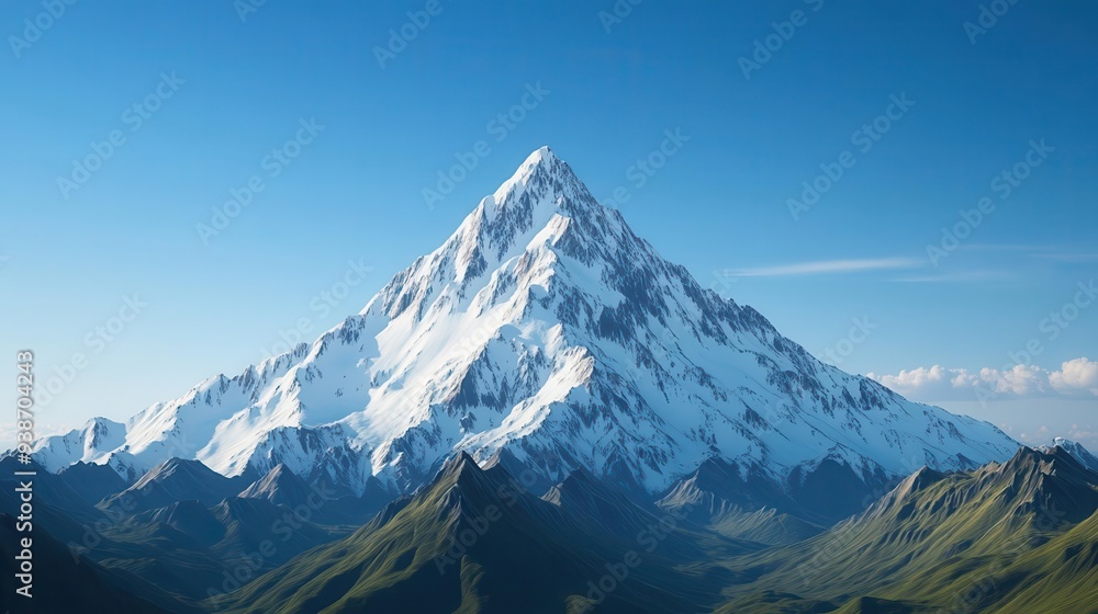 A 3D effect of a mountain peak extending towards the viewer, 3D effect, mountain, nature