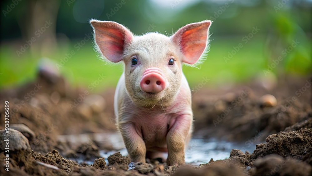 Adorable piglet playing outdoors in mud, looking at camera with cute expression, piglet, animal, nature, wildlife, playful, muddy Adorable piglet playing outdoors in mud, looking at camera with cute expression, piglet, animal, nature, wildlife, playful, muddy