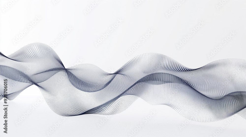 Abstract 3D wave of black dots forming a dynamic flow on white background Abstract 3D wave of black dots forming a dynamic flow on white background