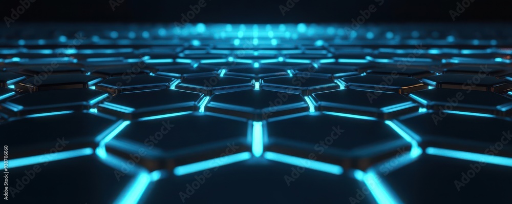 A 3D glowing hexagon grid extending into the distance, 3D glow, hexagon, abstract A 3D glowing hexagon grid extending into the distance, 3D glow, hexagon, abstract