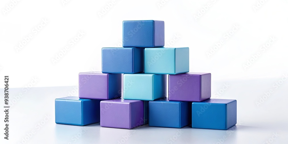 Blue and purple cubes stacked together on a white background , geometric, abstract, arrangement, colorful, design Blue and purple cubes stacked together on a white background , geometric, abstract, arrangement, colorful, design