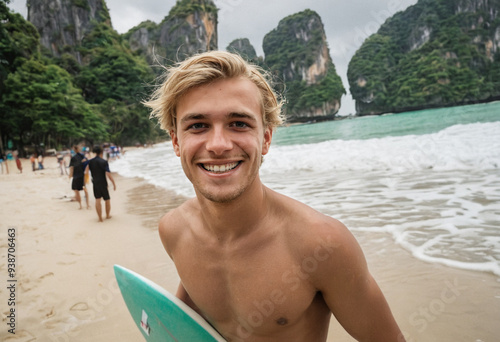 attractive young man with b...