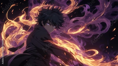 Wallpaper Mural Dark Anime Character with Fiery Background Torontodigital.ca