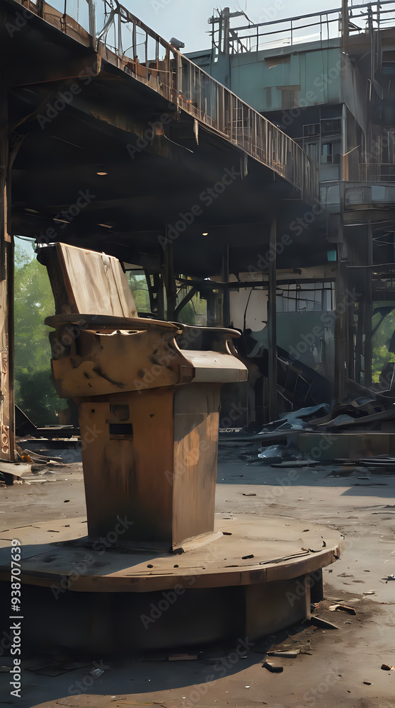 a bench that is sitting on a platform in the middle of a building