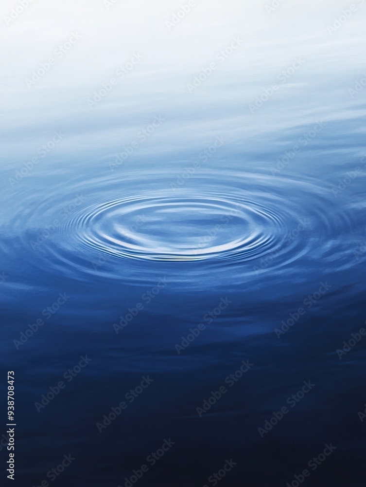 Obraz premium An artistic image capturing a single water ripple expanding under a gradient of blue hues, symbolizing calmness and tranquillity. Generative ai