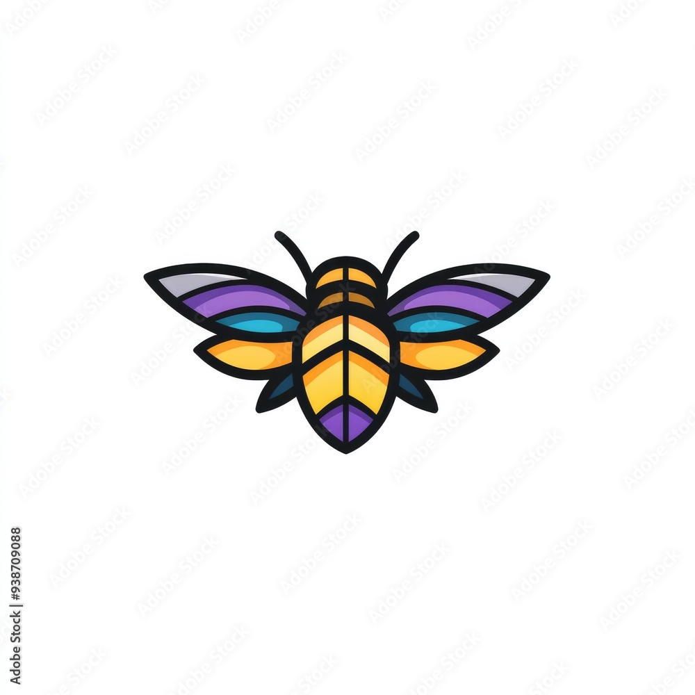 Stylized bee illustration with vibrant, stained glass design Stylized bee illustration with vibrant, stained glass design