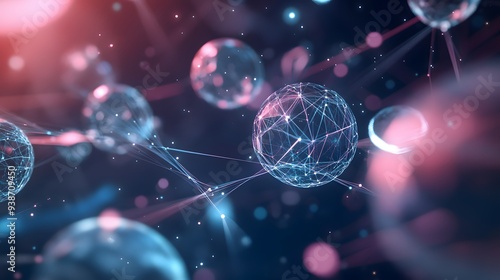 Wallpaper Mural 86. "An elegant 3D render of interlocking geometric shapes and translucent spheres with a cosmic backdrop Torontodigital.ca