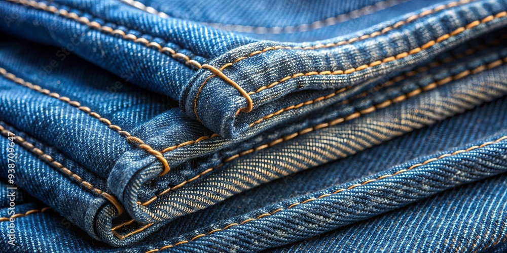 Close-up of folded denim jeans with stitching detail, denim, jeans, fabric, blue, fashion, texture, material, clothing, apparel Close-up of folded denim jeans with stitching detail, denim, jeans, fabric, blue, fashion, texture, material, clothing, apparel