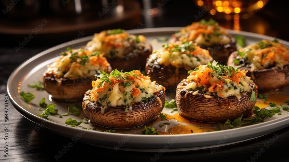 an exquisite dish of truffle stuffed mushroom an exquisite dish of truffle stuffed mushroom