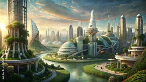 a utopian arcology environment illustration background photo