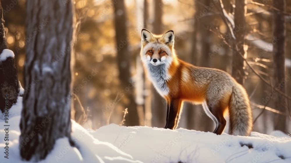 A Red Fox in a Snowy Forest A Red Fox in a Snowy Forest