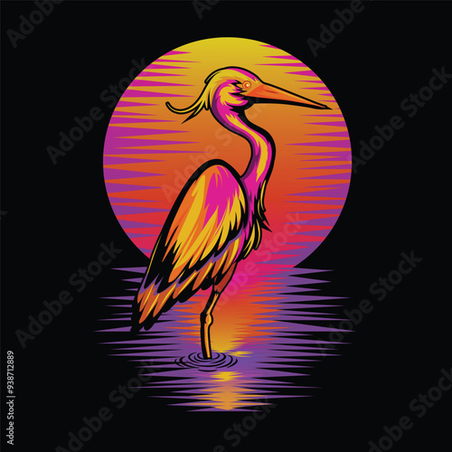 Heron sunset vector, Heron sunset t shirt design