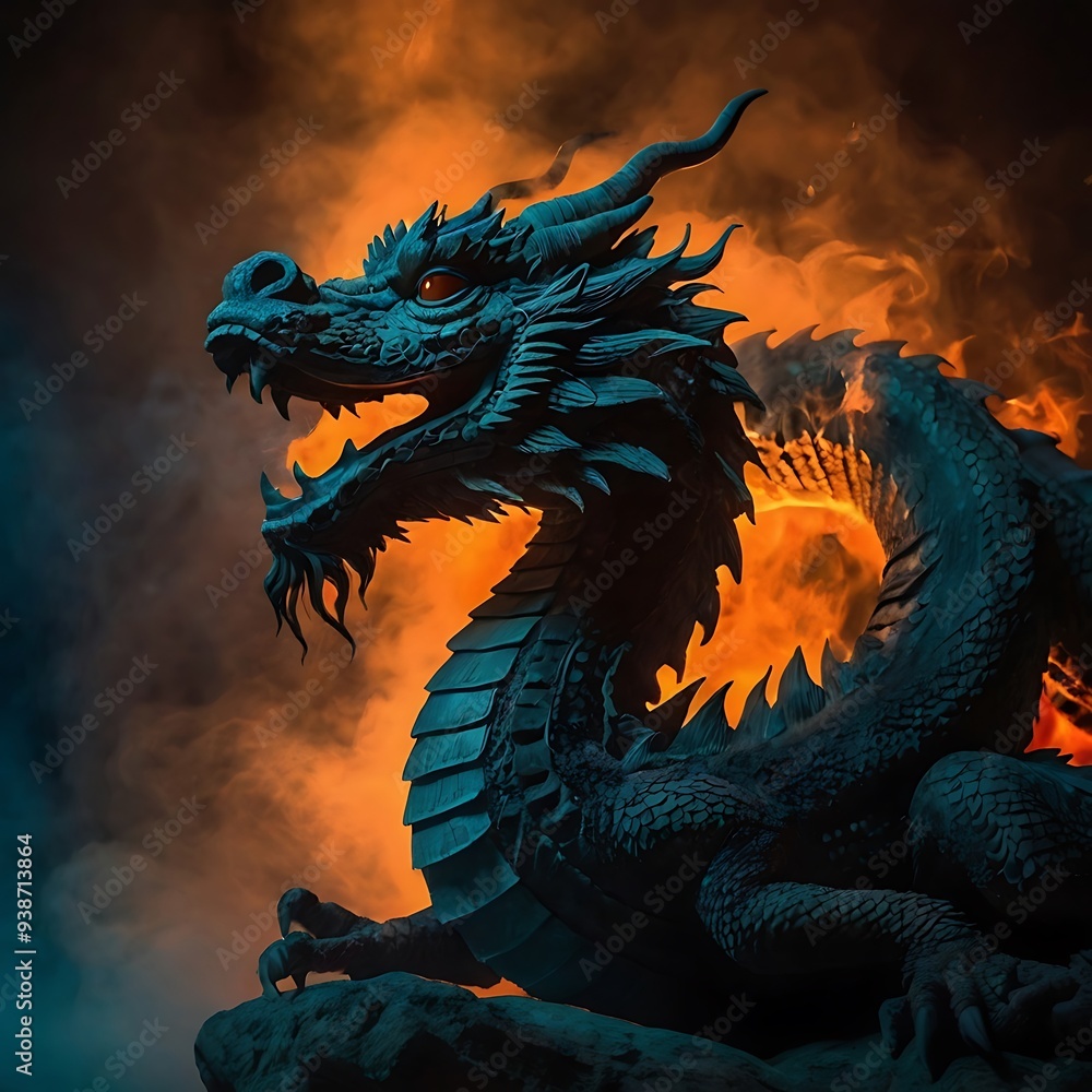 Flying dragon in fire Flying dragon in fire