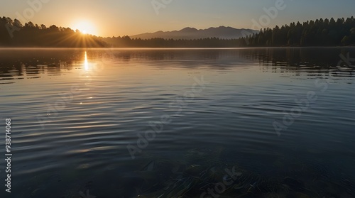 Serene Lake Sunrise with Ripple Effect.generative.ai 