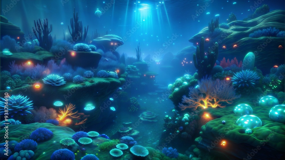a bioluminescent reef environment illustration background a bioluminescent reef environment illustration background