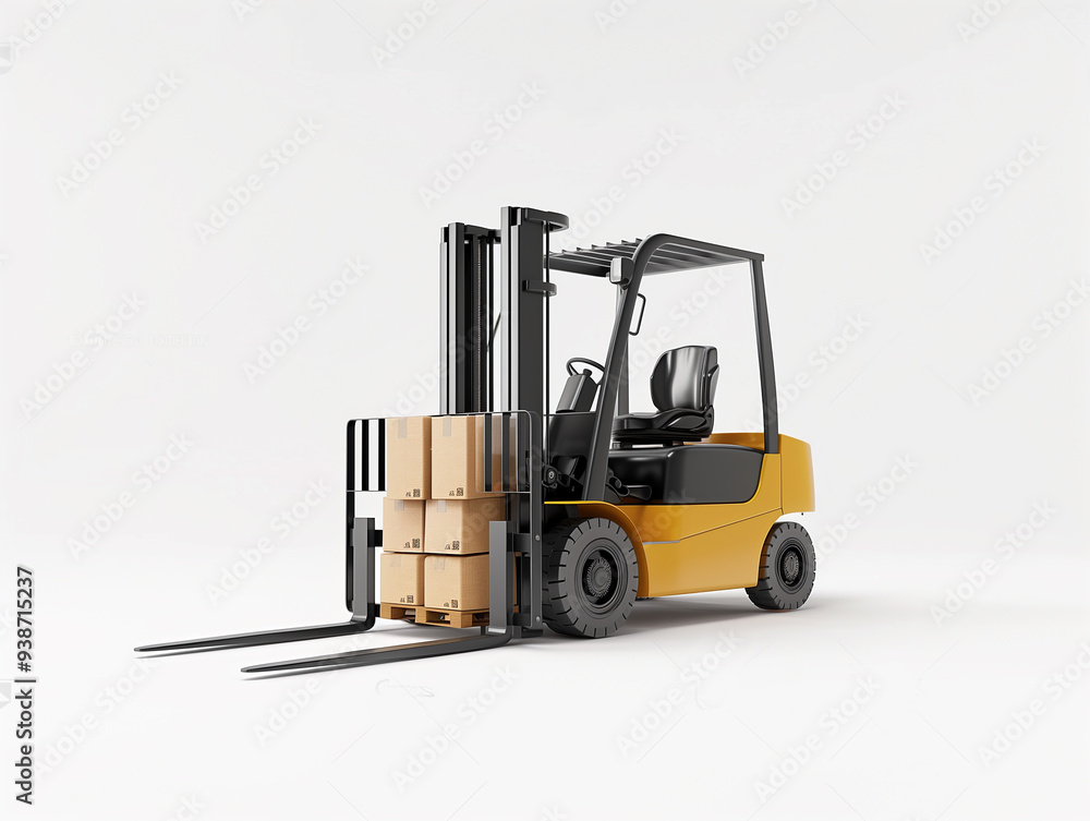 Side angle view of a forklift truck with boxes on pallet Side angle view of a forklift truck with boxes on pallet