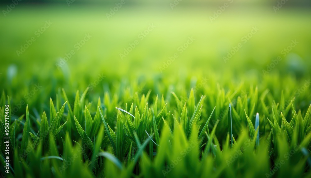 Close-up shot of vibrant green grass blades under soft sunlight, creating a serene and fresh atmosphere. Close-up shot of vibrant green grass blades under soft sunlight, creating a serene and fresh atmosphere.