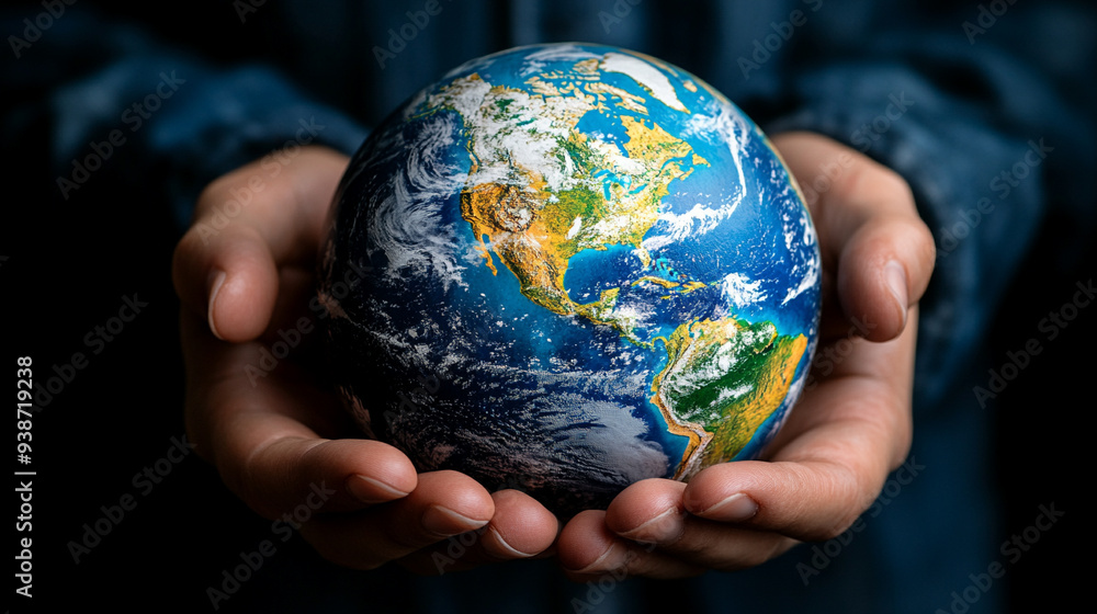 human hands gently cradling a miniature Earth, symbolizing care ...