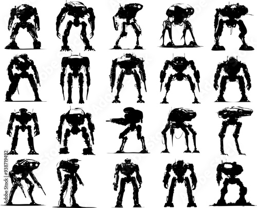 Silhouette of Advanced Battle Robot in Futuristic Warfare