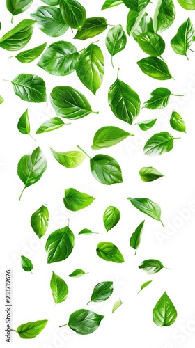 Falling Green Leaves on White Background Isolated Nature Overlay Tree Leaf Wallpaper Fresh Plant Herb Foliage Backdrop Pattern