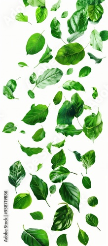 Wallpaper Mural Falling Green Leaves on White Background Isolated Nature Overlay Tree Leaf Wallpaper Fresh Plant Herb Foliage Backdrop Pattern Torontodigital.ca