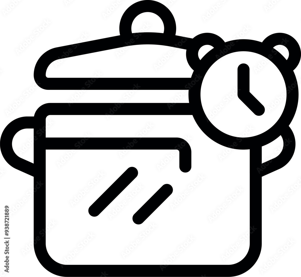 Line icon of a cooking pot with a timer, perfect for representing cooking time Line icon of a cooking pot with a timer, perfect for representing cooking time