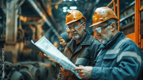 Engineers Reviewing Plans in Heavy Industrial Setting