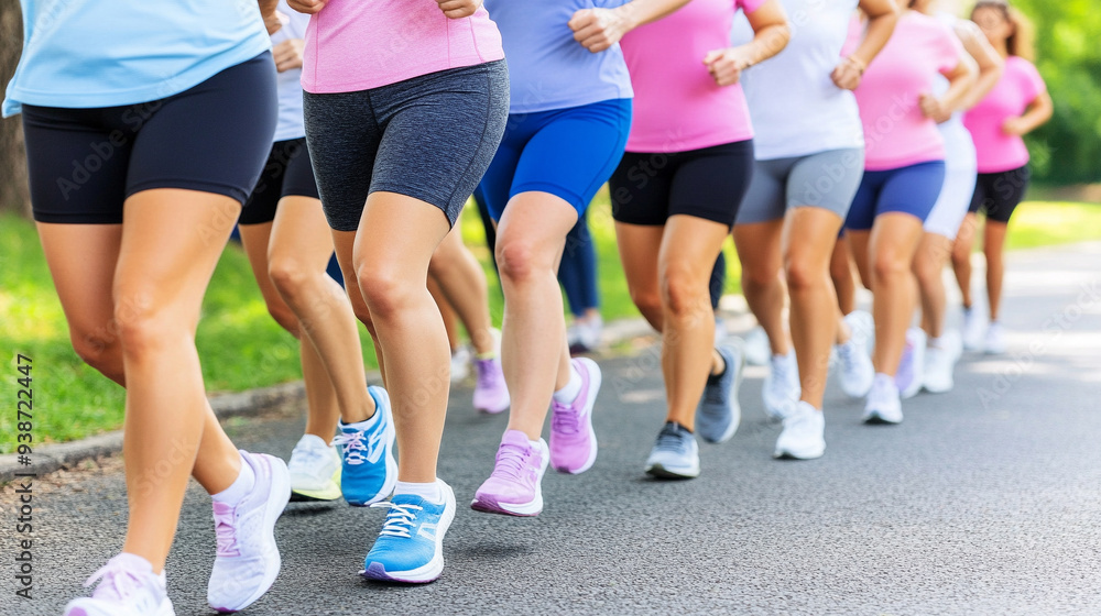 Group of people running together in sunlight, focusing on their legs, symbolizing unity, energy, and forward movement Group of people running together in sunlight, focusing on their legs, symbolizing unity, energy, and forward movement
