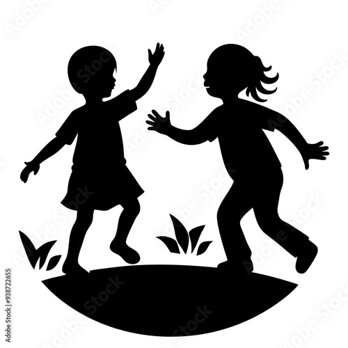 silhouettes of children playing vector illustration