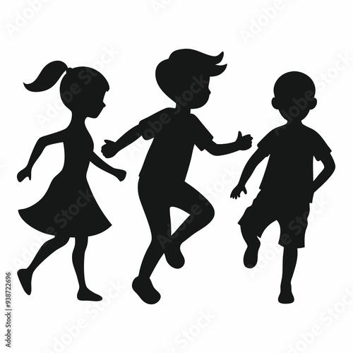 silhouettes of children playing vector illustration