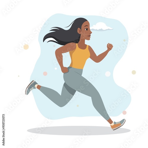 Running young fit woman. Active healthy lifestyle. Over blue sky.