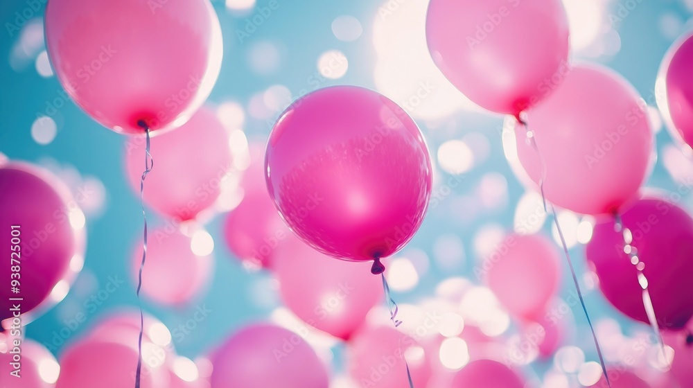 Pink balloons floating in the air at a festive celebration, joyful party atmosphere and colorful decorations, fun event Pink balloons floating in the air at a festive celebration, joyful party atmosphere and colorful decorations, fun event