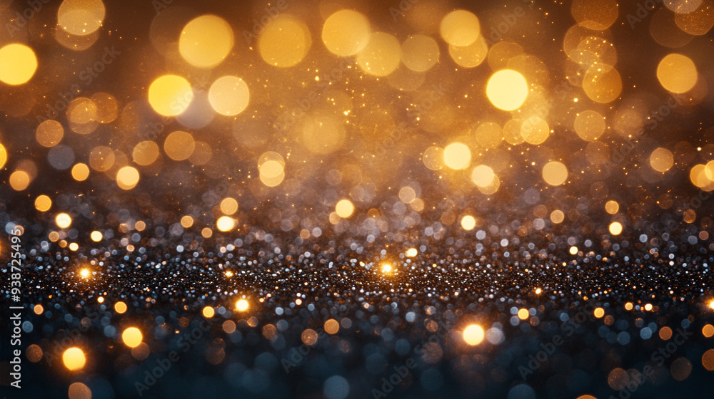 Gold dust sparkles like a wave of shimmering light against a black background. The image captures a sense of luxury, elegance, and opulence, evoking feelings of glamour and sophistication Gold dust sparkles like a wave of shimmering light against a black background. The image captures a sense of luxury, elegance, and opulence, evoking feelings of glamour and sophistication