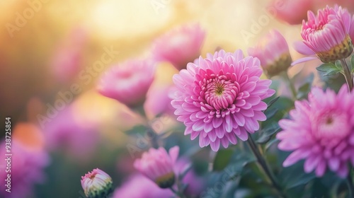 Pink chrysanthemum flowers in a garden, autumn beauty and seasonal transition, vibrant and colorful nature landscape