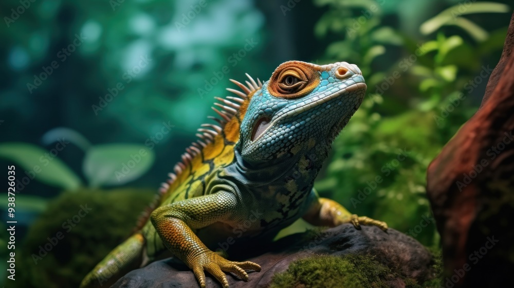 Close-up Portrait of a Vibrant Green and Blue Lizard Close-up Portrait of a Vibrant Green and Blue Lizard