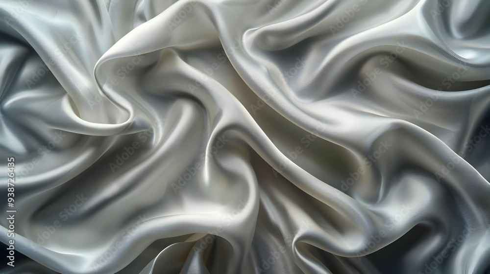Obraz premium Elegant Draped Silver Satin Fabric with a Smooth, Soft Texture for a Luxurious Background