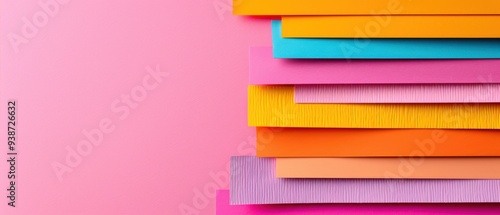 Wallpaper Mural Colorful stationery collection, vibrant sheets of textured paper arranged in a neat stack against a soft pink background, inviting creativity and artistic expression. Torontodigital.ca